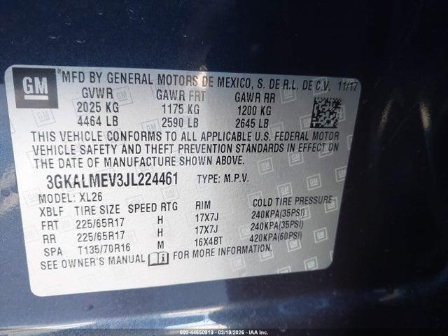 44650919 :رقم المزاد ، 3GKALMEV3JL224461 vin ، 2018 Gmc Terrain Sle مزاد بيع