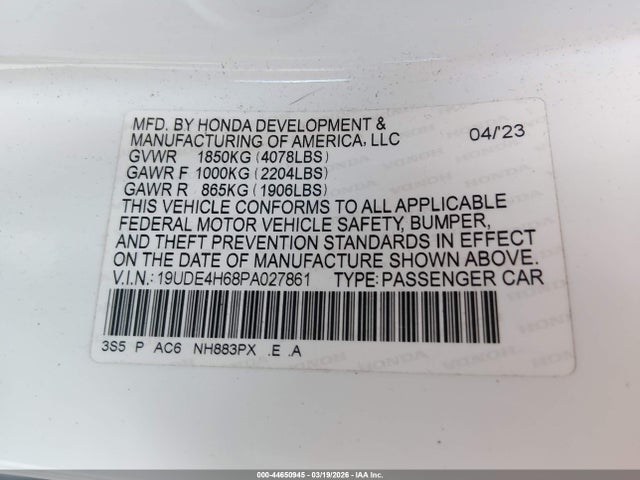 Продаж на аукціоні авто 2023 Acura Integra A-spec Technology, vin: 19UDE4H68PA027861, номер лоту: 44650945