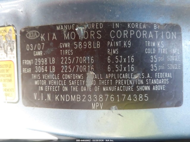 2007 KIA SEDONA KNDMB233876174385 Photo 8
