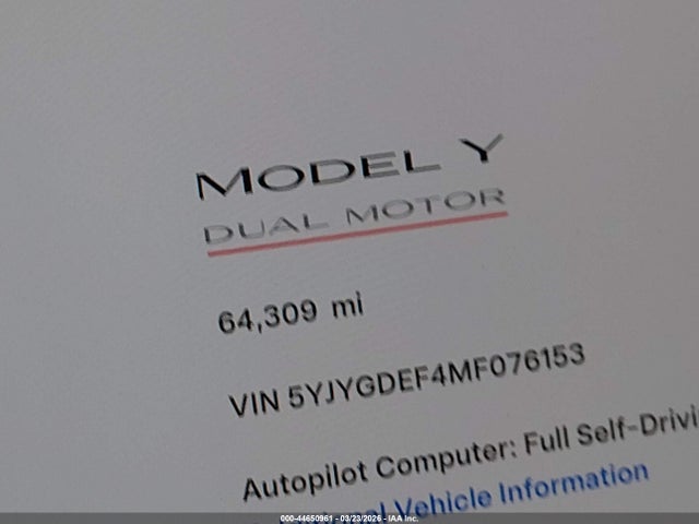 Aukcja sprzedaży 2021 Tesla Model Y Performance Dual Motor All-wheel Drive, vin: 5YJYGDEF4MF076153, numer aukcji: 44650961