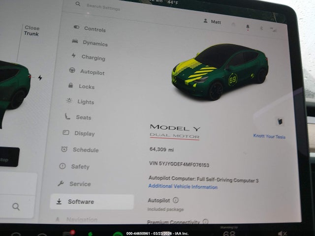 Aukcja sprzedaży 2021 Tesla Model Y Performance Dual Motor All-wheel Drive, vin: 5YJYGDEF4MF076153, numer aukcji: 44650961
