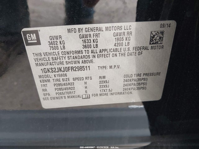 Продаж на аукціоні авто 2015 Gmc Yukon Xl 1500 Denali, vin: 1GKS2JKJ0FR298511, номер лоту: 44650967