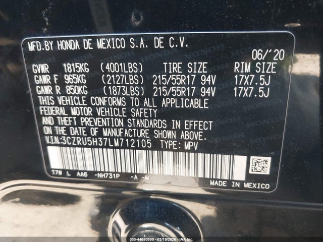 3CZRU5H37LM712105 Honda Hr-v 2wd Lx