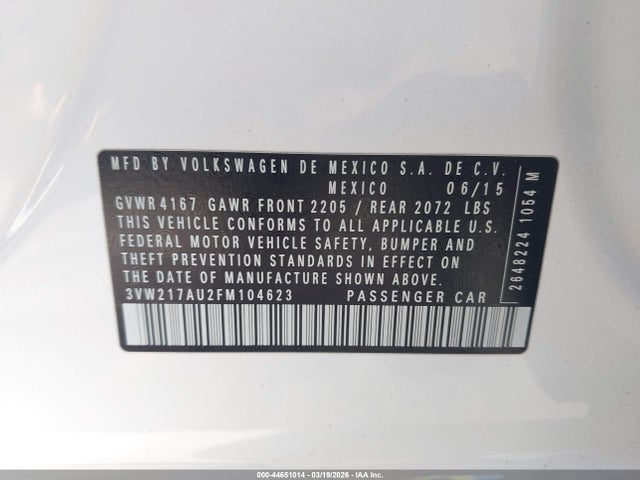 3VW217AU2FM104623 Volkswagen Golf Tsi Se 4-door