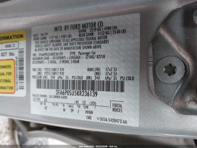 2019 FORD FUSION ENERGI 3FA6P0SU5KR236139 Photo 8