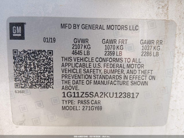 1G11Z5SA2KU123817 Chevrolet IMPALA LT