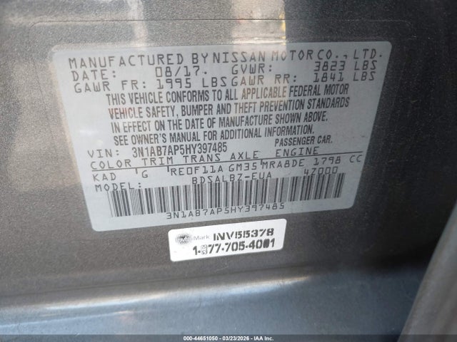 Nissan SENTRA S 2017 3N1AB7AP5HY397485 Image 9