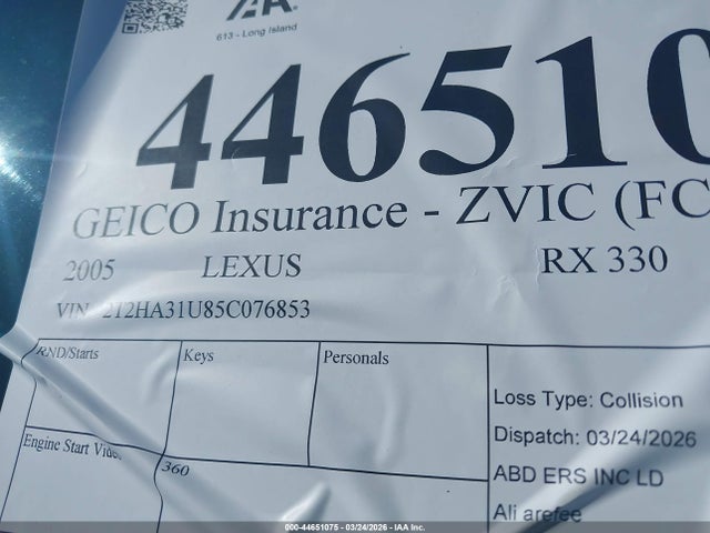 Aukcja sprzedaży 2005 Lexus Rx 330, vin: 2T2HA31U85C076853, numer aukcji: 44651075