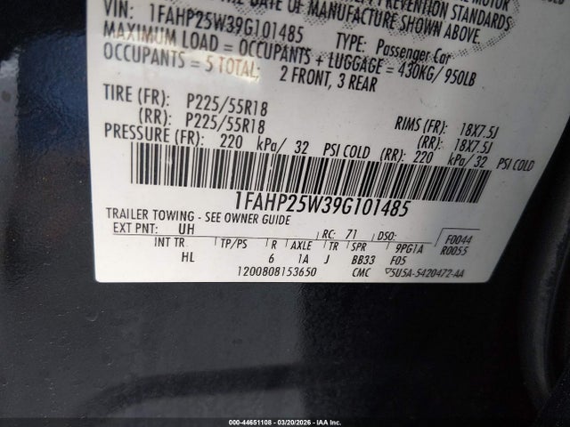 Продажа на аукционе авто 2009 Ford Taurus Limited, vin: 1FAHP25W39G101485, номер лота: 44651108