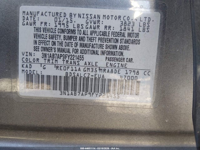 3N1AB7AP9FY221455 Nissan Sentra Fe+ S/s/sl/sr/sv