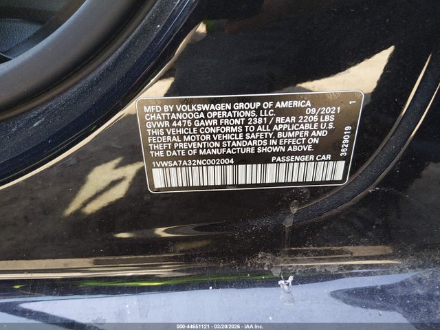 Продаж на аукціоні авто 2022 Volkswagen Passat 2.0t Se, vin: 1VWSA7A32NC002004, номер лоту: 44651121