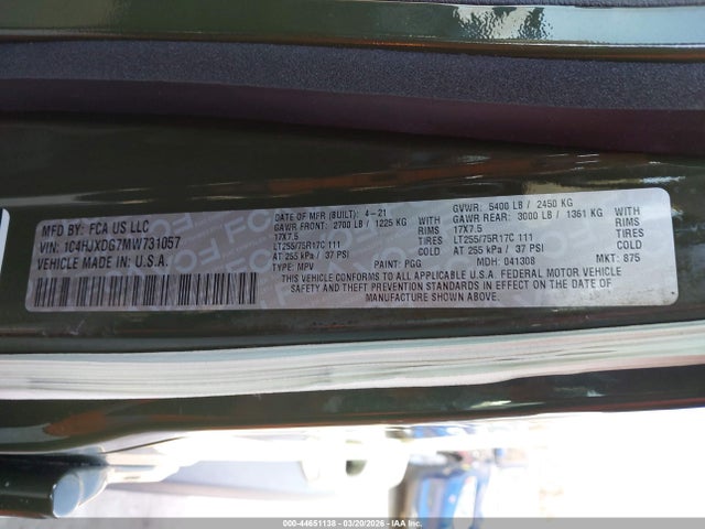 Aukcja sprzedaży 2021 Jeep Wrangler Unlimited Willys 4x4, vin: 1C4HJXDG7MW731057, numer aukcji: 44651138