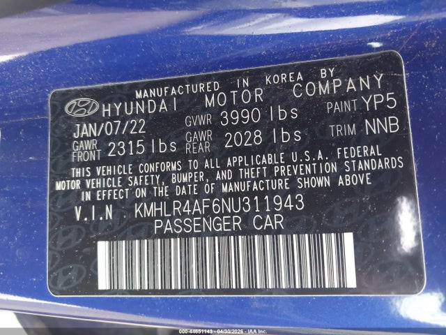 Auction sale of the 2022 Hyundai Elantra N Line, vin: KMHLR4AF6NU311943, lot number: 44651143