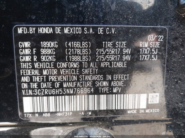 3CZRU6H53NM766964 Honda Hr-v Awd Ex