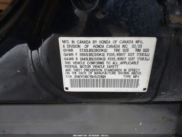 2005 Acura Mdx მანქანა იყიდება აუქციონზე, vin: 2HNYD18715H522891, აუქციონის ნომერი: 44651154