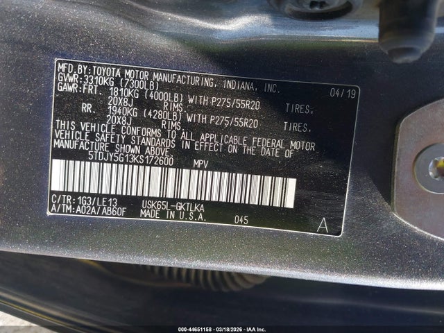 5TDJY5G13KS172600 Toyota Sequoia Limited