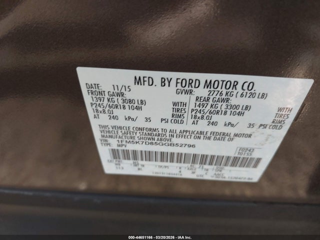 Ford EXPLORER XLT 2016 1FM5K7D85GGB52796 Image 9