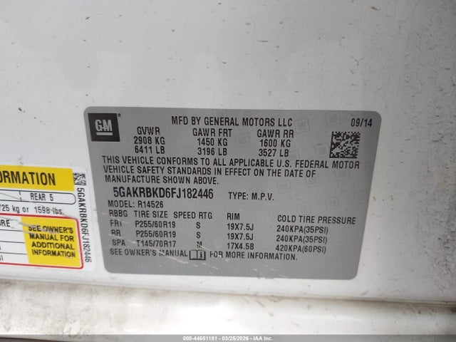 Продажа на аукционе авто 2015 Buick Enclave Leather, vin: 5GAKRBKD6FJ182446, номер лота: 44651181