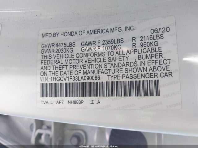 1HGCV1F33LA090086 Honda Accord Sport
