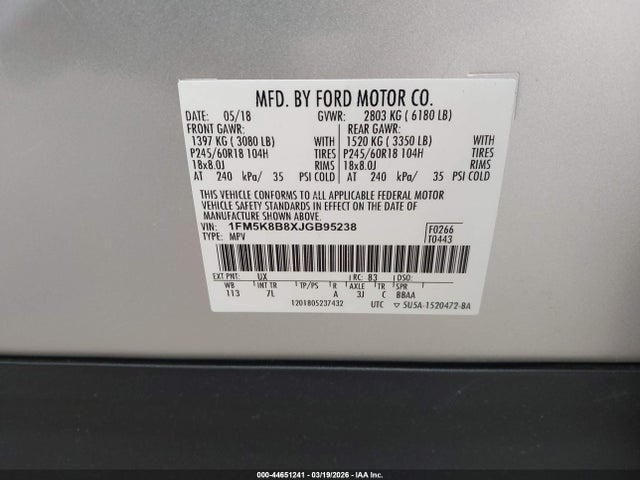 2018 FORD EXPLORER 1FM5K8B8XJGB95238 Photo 8
