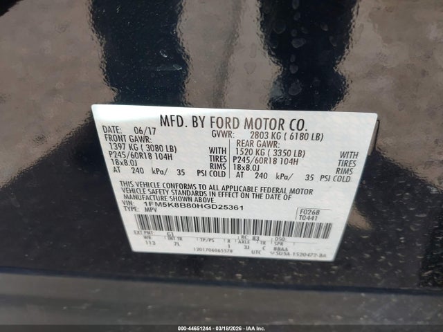 1FM5K8B80HGD25361 Ford Explorer
