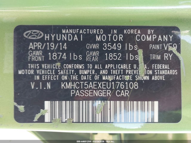 Продажа на аукционе авто 2014 Hyundai Accent Gs, vin: KMHCT5AEXEU176108, номер лота: 44651254