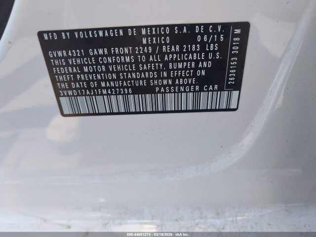 3VWD17AJ1FM427396 Volkswagen Jetta 1.8t Sport