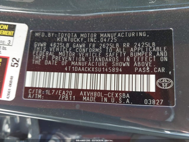 Toyota CAMRY SE 2025 4T1DAACKXSU145894 Image 9