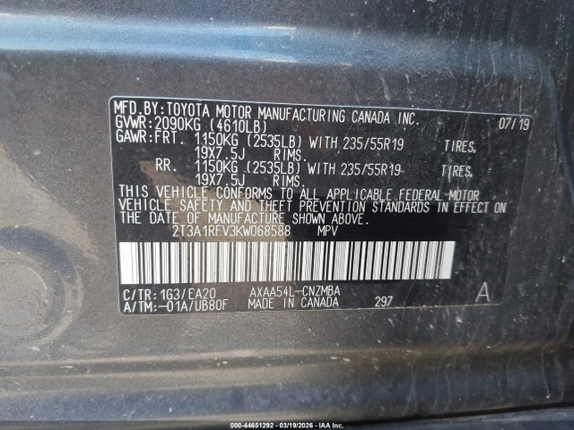 2T3A1RFV3KW068588 Toyota Rav4 Xle Premium