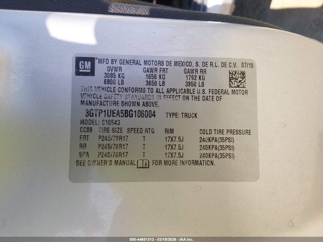 Aukcja sprzedaży 2011 Gmc Sierra 1500 Sl, vin: 3GTP1UEA5BG108004, numer aukcji: 44651313