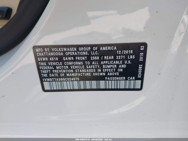 2016 VOLKSWAGEN PASSAT 1VWBT7A36GC024570 Photo 8