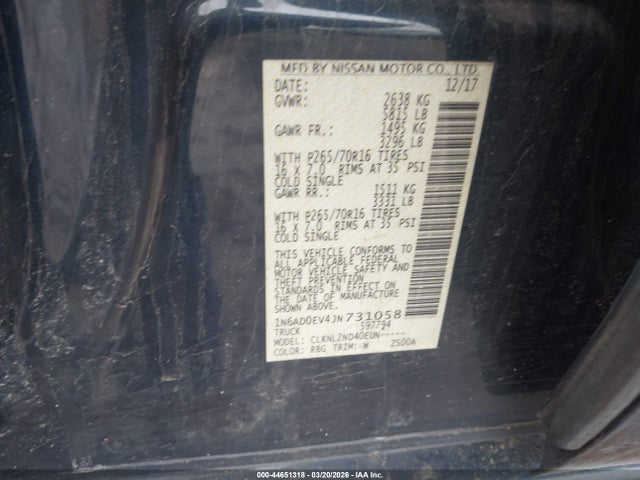 Aukcja sprzedaży 2018 Nissan Frontier Sv, vin: 1N6AD0EV4JN731058, numer aukcji: 44651318