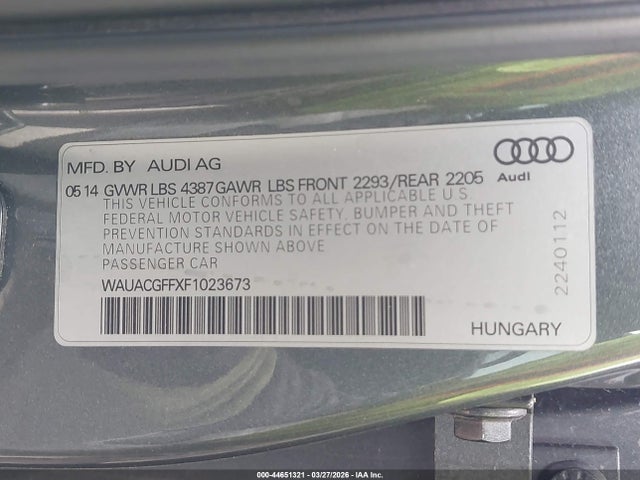 Продаж на аукціоні авто 2015 Audi A3 1.8t Premium, vin: WAUACGFFXF1023673, номер лоту: 44651321