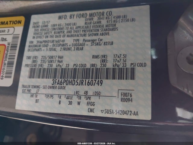 2018 FORD FUSION 3FA6P0HD5JR160749 Photo 8