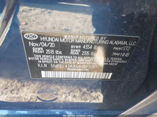 Aukcja sprzedaży 2021 Hyundai Sonata Sel, vin: 5NPEL4JA8MH091118, numer aukcji: 44651339