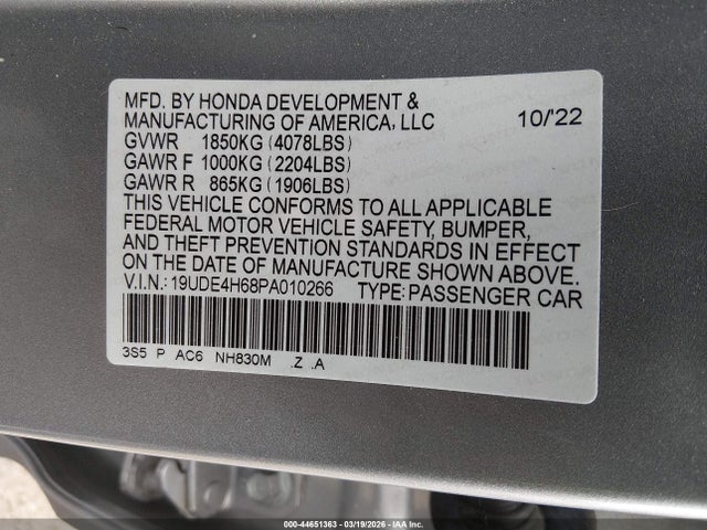 Продажа на аукционе авто 2023 Acura Integra A-spec Technology, vin: 19UDE4H68PA010266, номер лота: 44651363