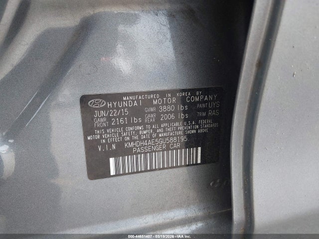Aukcja sprzedaży 2016 Hyundai Elantra Se, vin: KMHDH4AE5GU588195, numer aukcji: 44651407