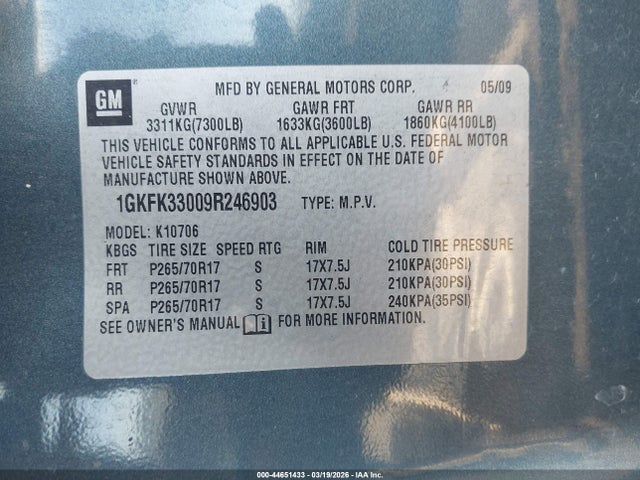Продажа на аукционе авто 2009 Gmc Yukon Slt2, vin: 1GKFK33009R246903, номер лота: 44651433