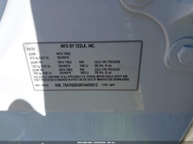 Aukcja sprzedaży 2026 Tesla Model Y Premium Rear-wheel Drive/standard Rear-wheel Drive, vin: 7SAYGDED6TA493013, numer aukcji: 44651465
