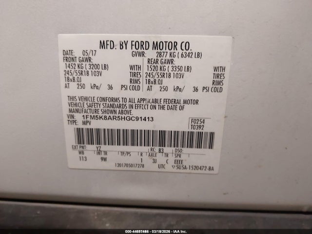 1FM5K8AR5HGC91413 Ford Utility Police Interceptor