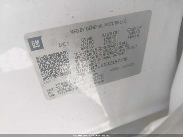 Продаж на аукціоні авто 2018 Gmc Acadia Sle-2, vin: 1GKKNSLSXJZ187798, номер лоту: 44651474