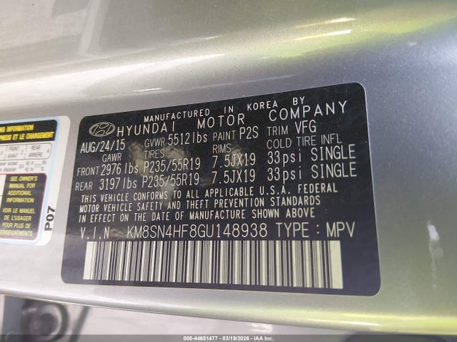 Hyundai Santa Fe Limited 2016 KM8SN4HF8GU148938 Image 9