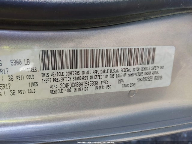 44651496 :رقم المزاد ، 3C4PDCAB0HT545330 vin ، 2017 Dodge Journey Se مزاد بيع