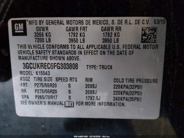 3GCUKREC6FG303808 Chevrolet Silverado 1500 1lt