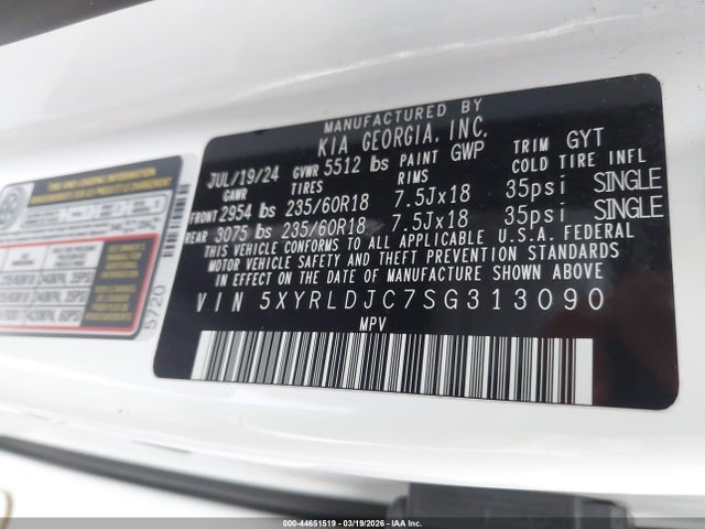 Продажа на аукционе авто 2025 Kia Sorento S, vin: 5XYRLDJC7SG313090, номер лота: 44651519