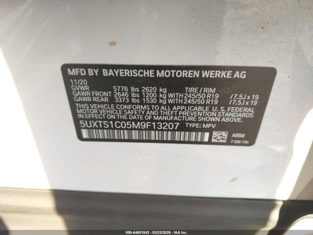 Aukcja sprzedaży 2021 Bmw X3 Phev Xdrive30e, vin: 5UXTS1C05M9F13207, numer aukcji: 44651542