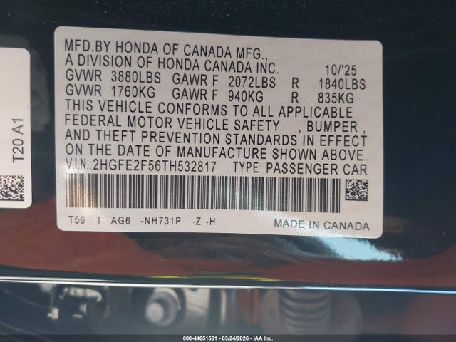 Honda Civic Sport 2026 2HGFE2F56TH532817 Image 9