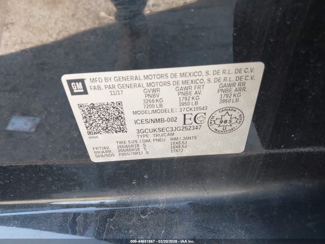 Aukcja sprzedaży 2018 Chevrolet Silverado 1500 1lz/2lz, vin: 3GCUKSEC3JG252347, numer aukcji: 44651567