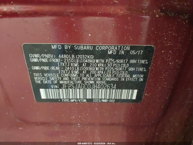 Продаж на аукціоні авто 2018 Subaru Forester 2.5i Premium, vin: JF2SJAGC0JH402634, номер лоту: 44651572