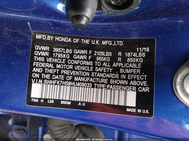 SHHFK7H58HU409033 Honda CIVIC EX